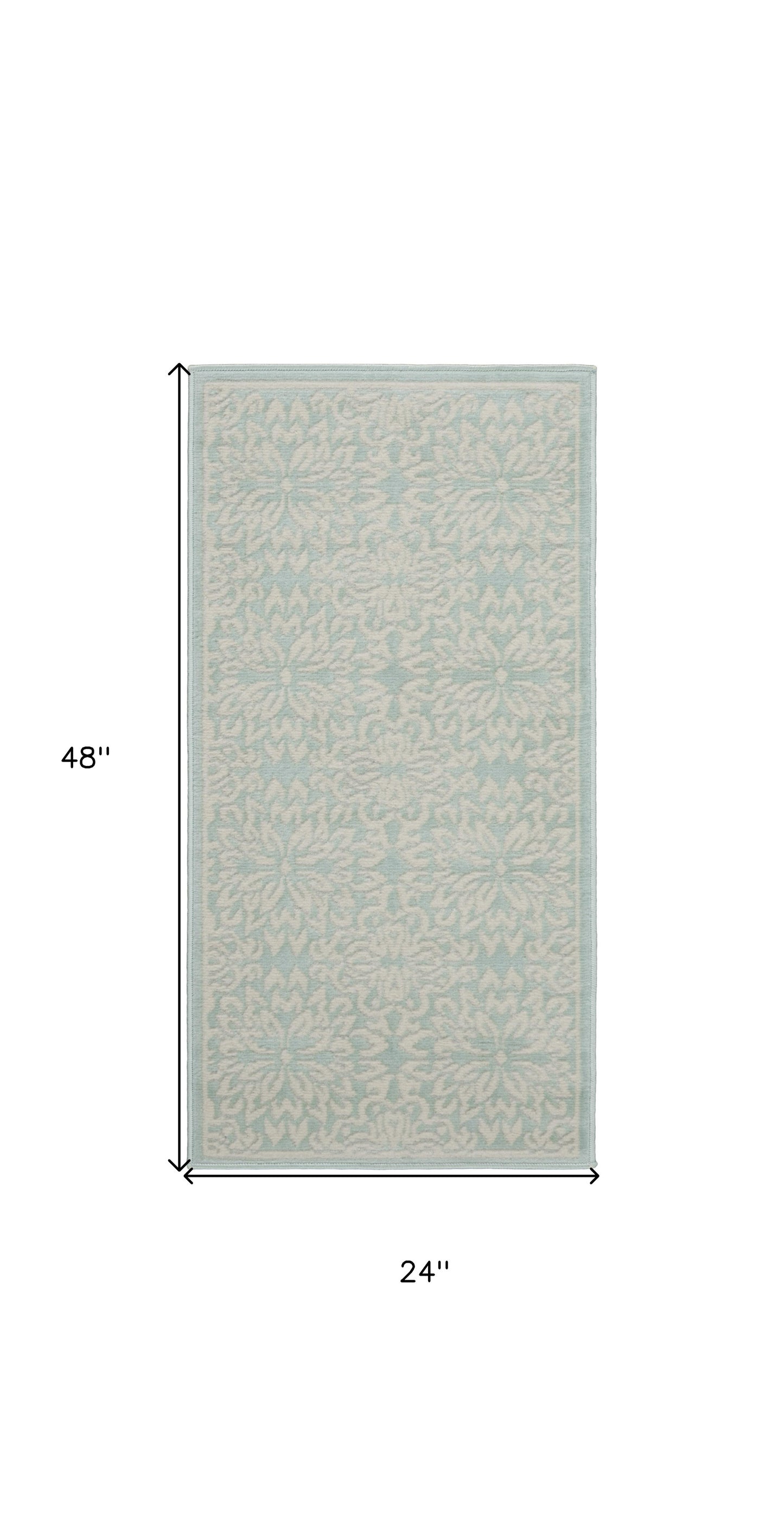 2' X 4' Aqua Floral Power Loom Area Rug