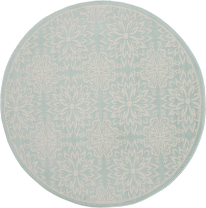 5' Aqua Round Floral Power Loom Area Rug