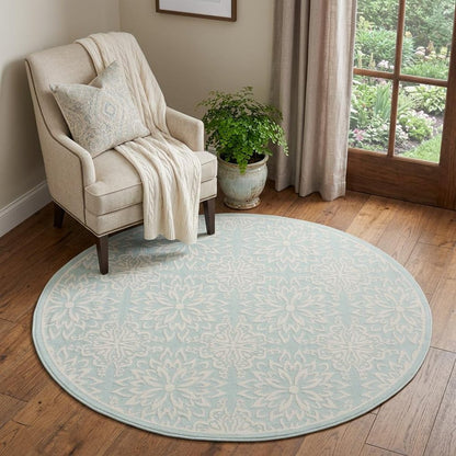 5' Aqua Round Floral Power Loom Area Rug