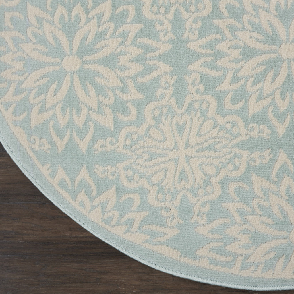 5' Aqua Round Floral Power Loom Area Rug