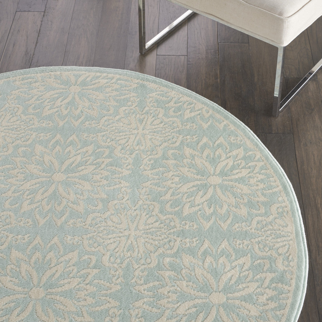 5' Aqua Round Floral Power Loom Area Rug