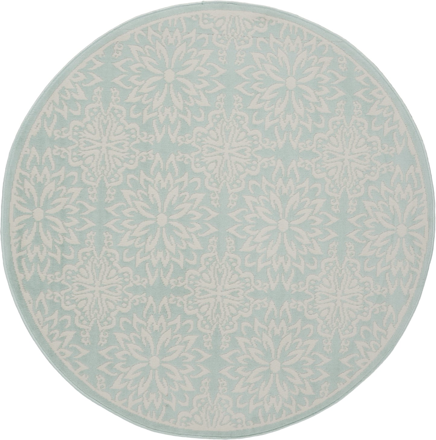 5' Aqua Round Floral Power Loom Area Rug