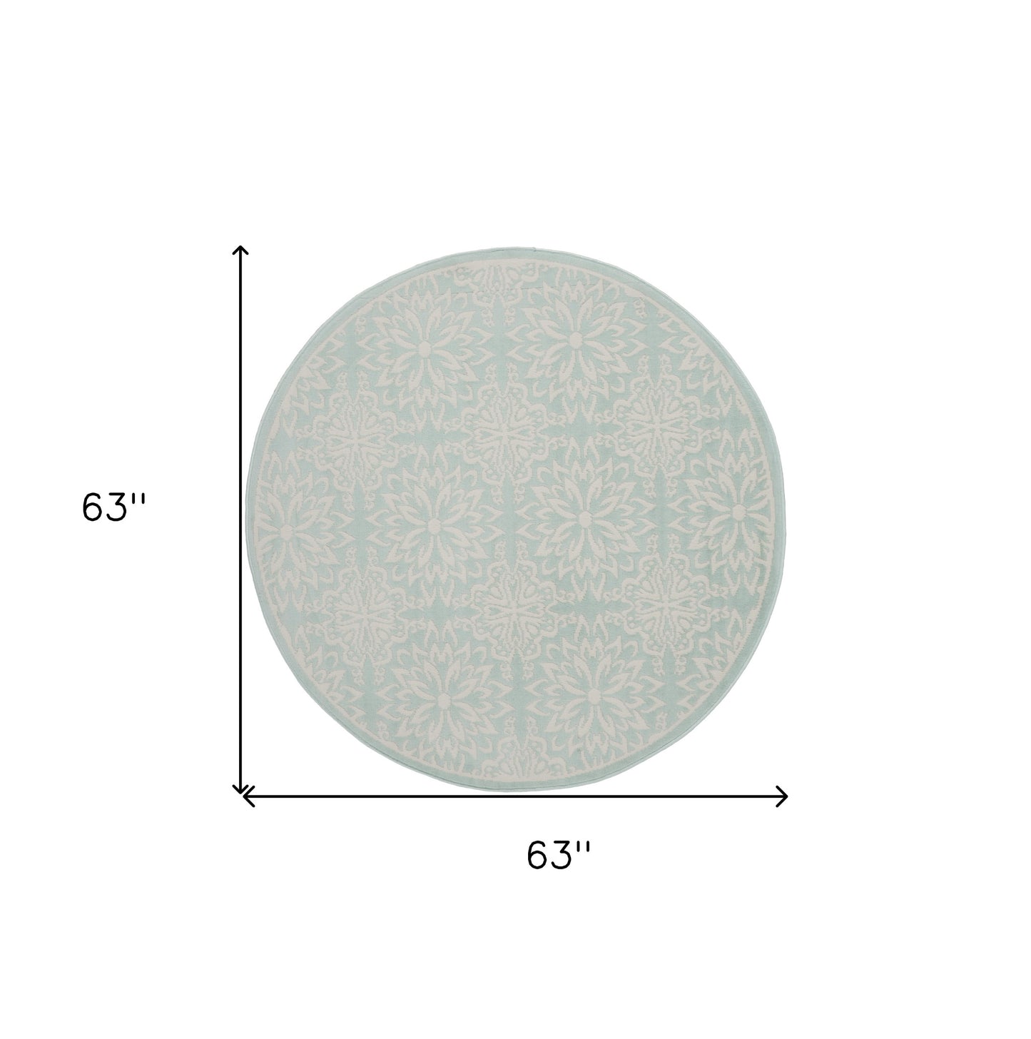 5' Aqua Round Floral Power Loom Area Rug