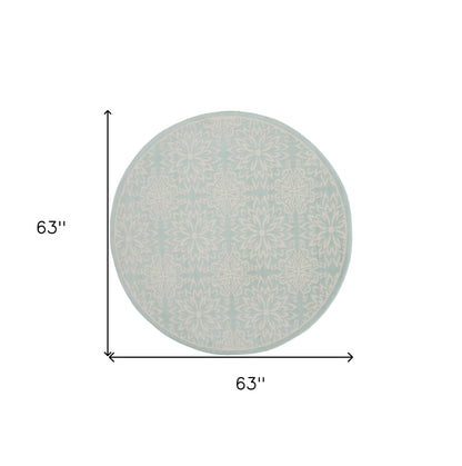 5' Aqua Round Floral Power Loom Area Rug