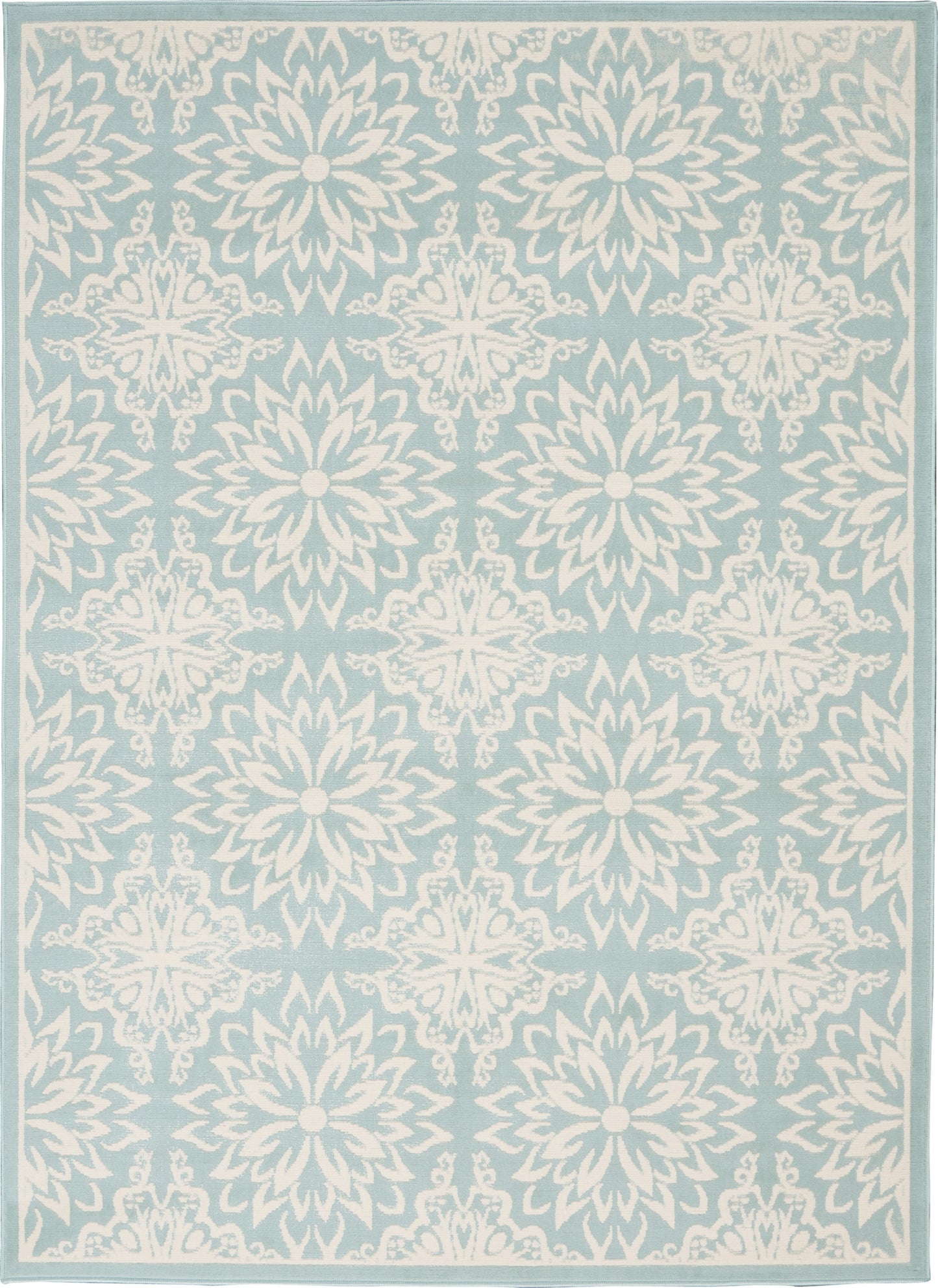 6' X 9' Aqua Floral Power Loom Area Rug