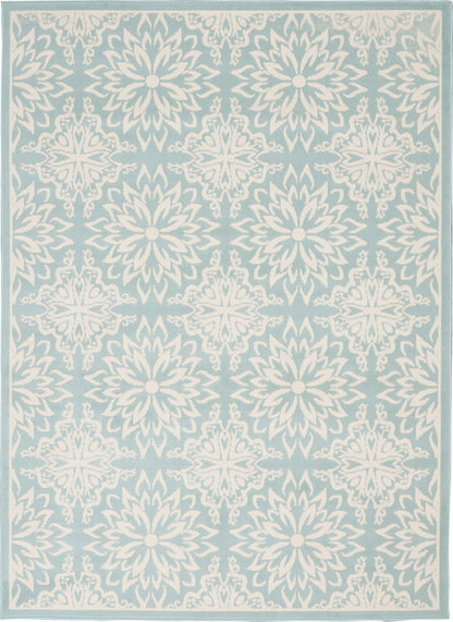 6' X 9' Aqua Floral Power Loom Area Rug