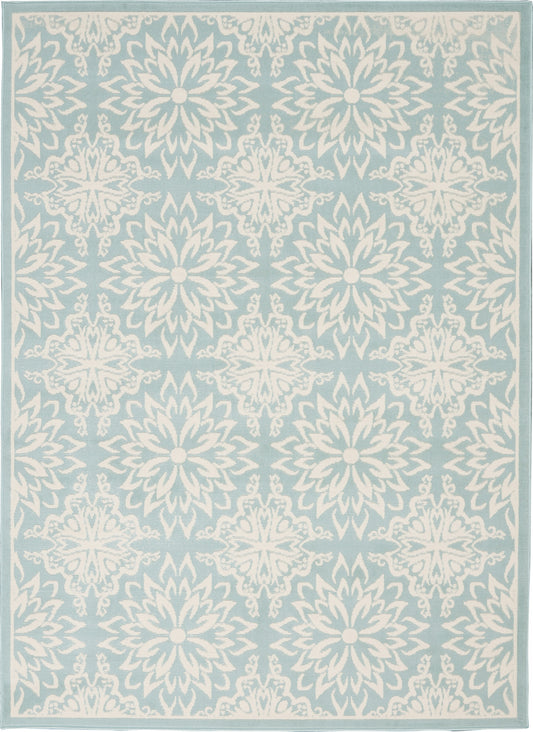 6' X 9' Aqua Floral Power Loom Area Rug