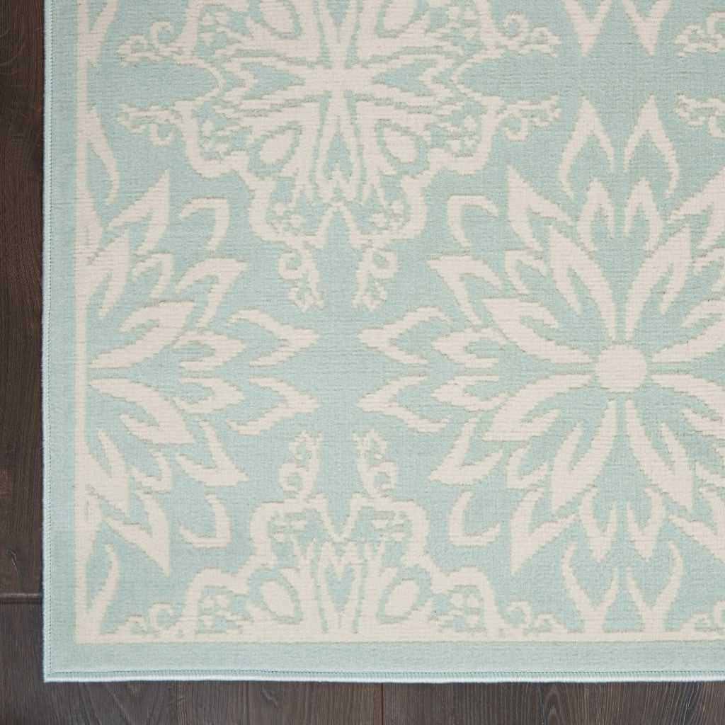 6' X 9' Aqua Floral Power Loom Area Rug