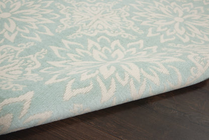 6' X 9' Aqua Floral Power Loom Area Rug