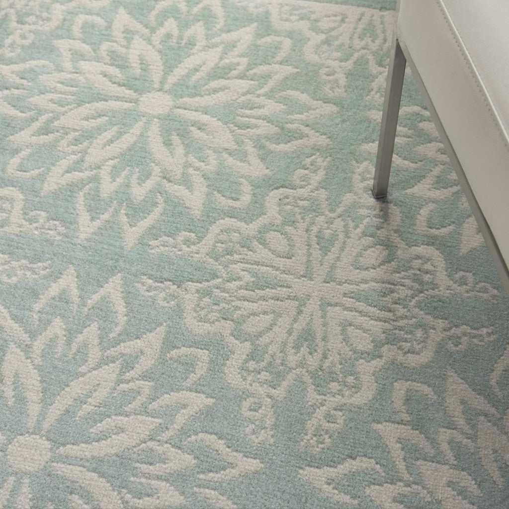 6' X 9' Aqua Floral Power Loom Area Rug