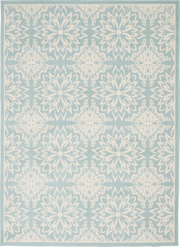 6' X 9' Aqua Floral Power Loom Area Rug