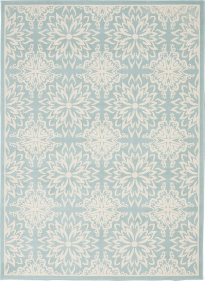 6' X 9' Aqua Floral Power Loom Area Rug