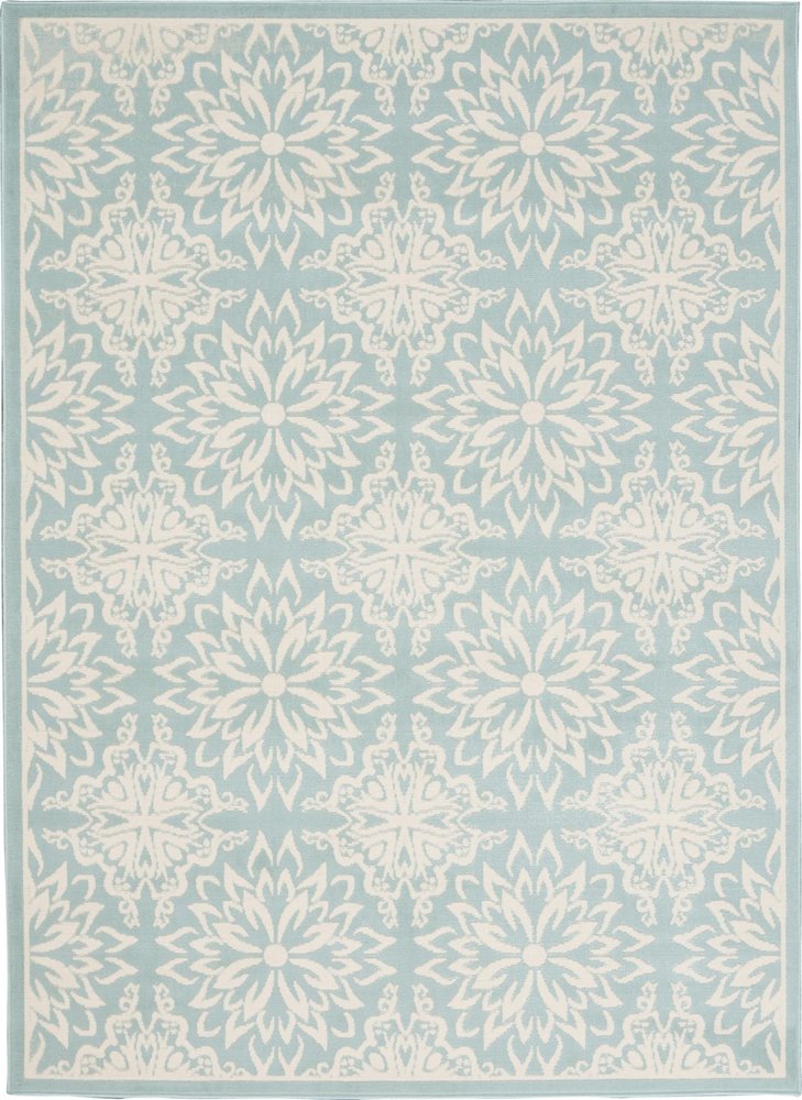 6' X 9' Aqua Floral Power Loom Area Rug