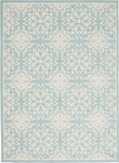 6' X 9' Aqua Floral Power Loom Area Rug