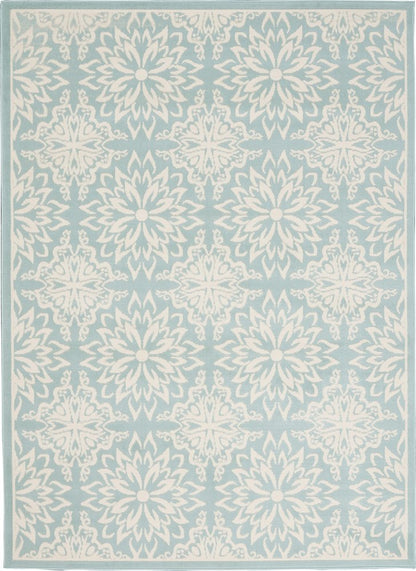 6' X 9' Aqua Floral Power Loom Area Rug