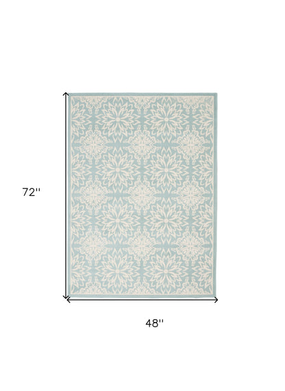 4' X 6' Aqua Floral Power Loom Area Rug