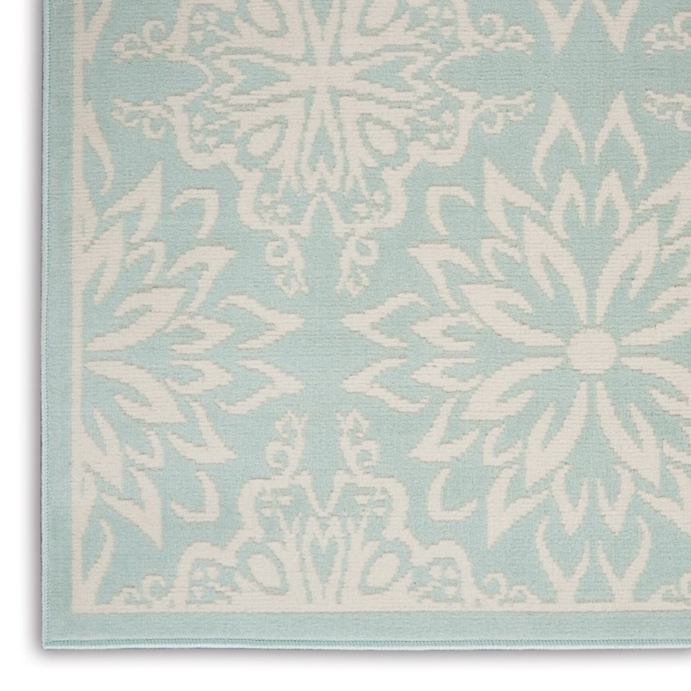 4' X 6' Aqua Floral Power Loom Area Rug