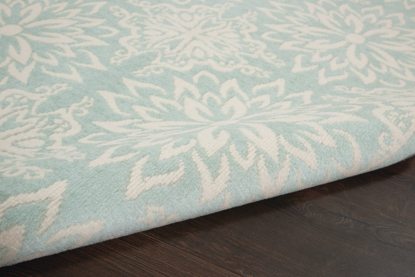 4' X 6' Aqua Floral Power Loom Area Rug