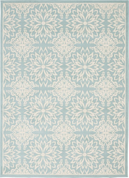 4' X 6' Aqua Floral Power Loom Area Rug