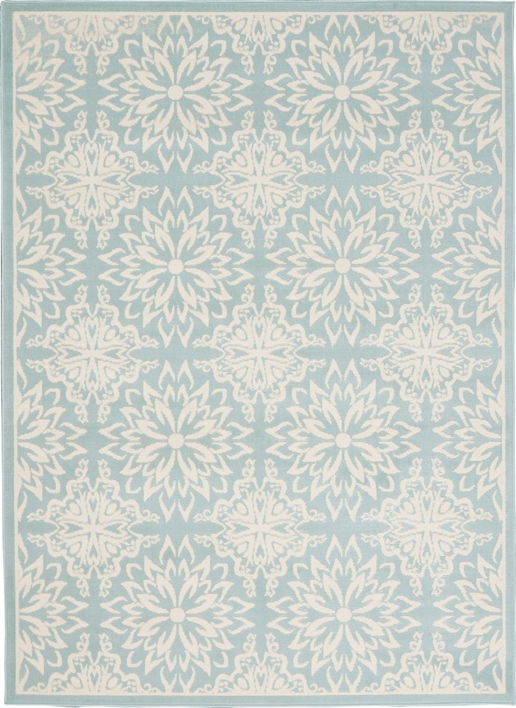 4' X 6' Aqua Floral Power Loom Area Rug