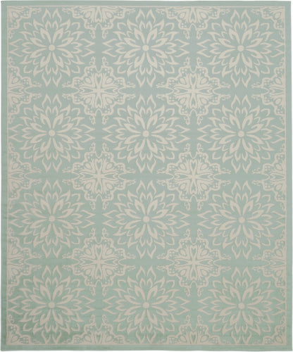 8' X 10' Aqua Floral Power Loom Area Rug