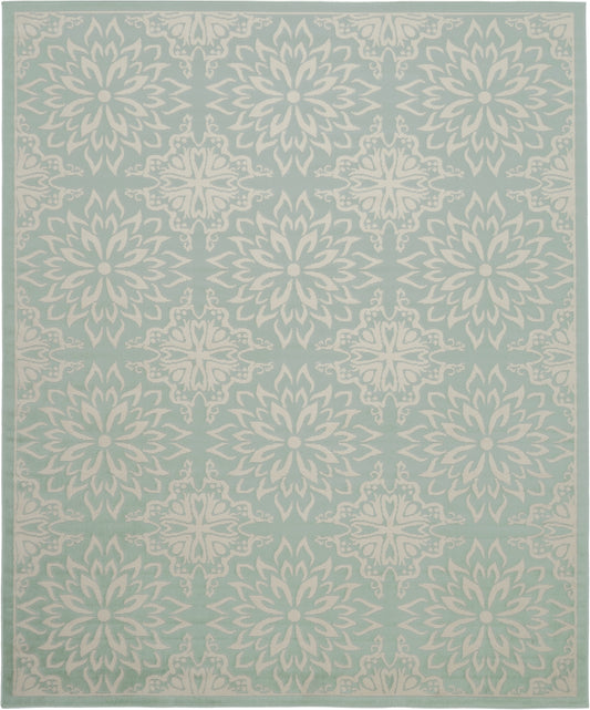 8' X 10' Aqua Floral Power Loom Area Rug