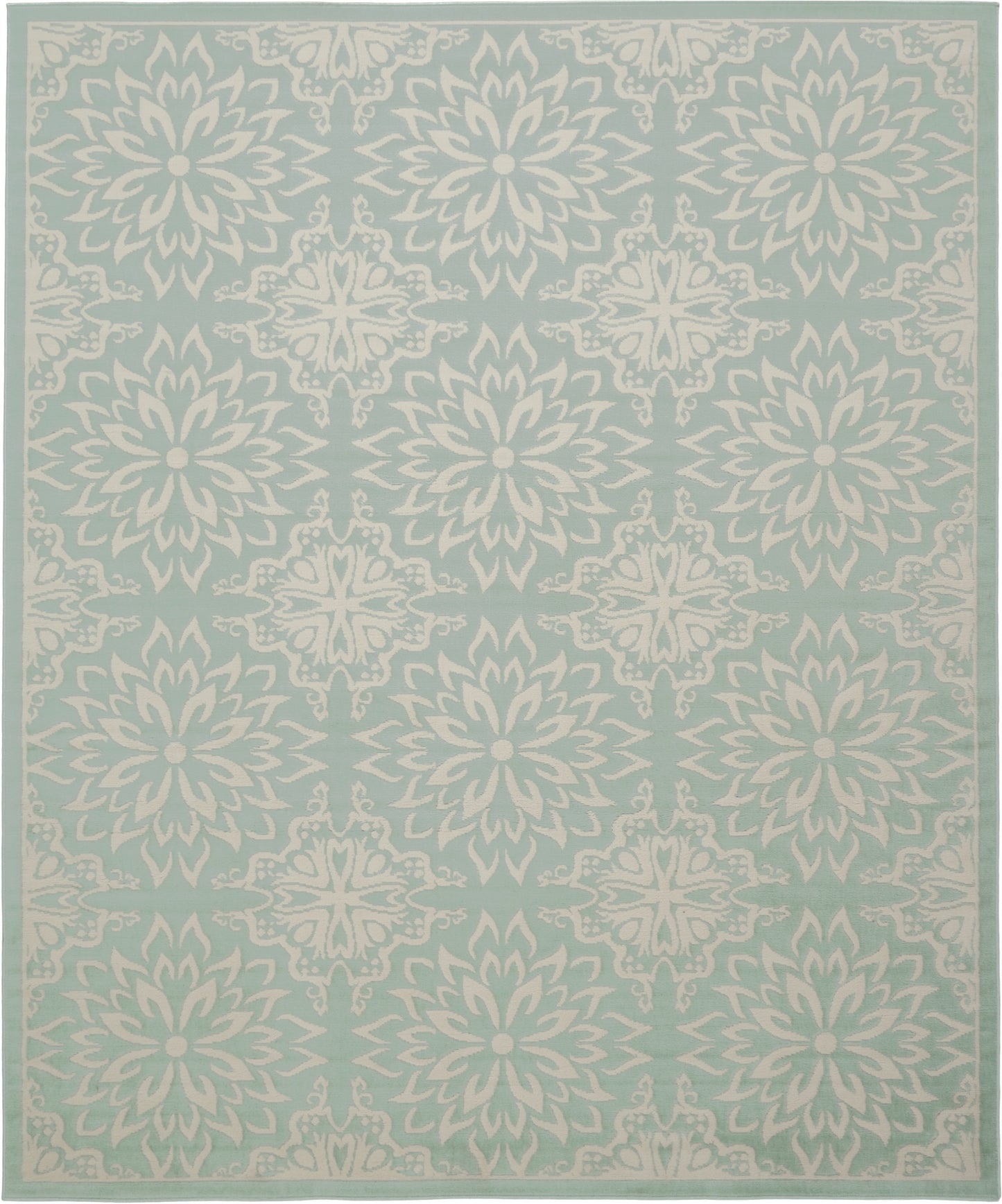 8' X 10' Aqua Floral Power Loom Area Rug