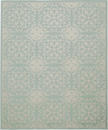 8' X 10' Aqua Floral Power Loom Area Rug