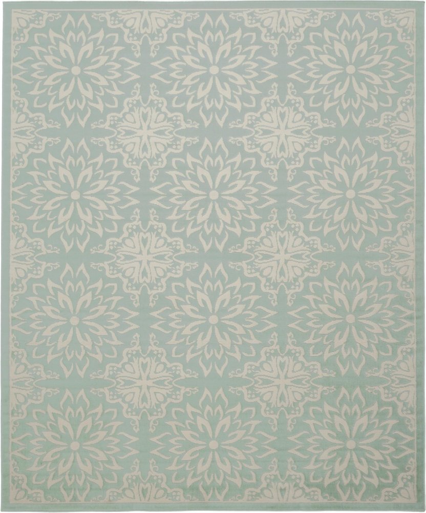 8' X 10' Aqua Floral Power Loom Area Rug