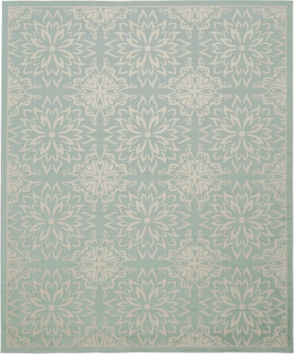 8' X 10' Aqua Floral Power Loom Area Rug