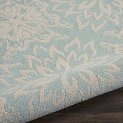 8' X 10' Aqua Floral Power Loom Area Rug