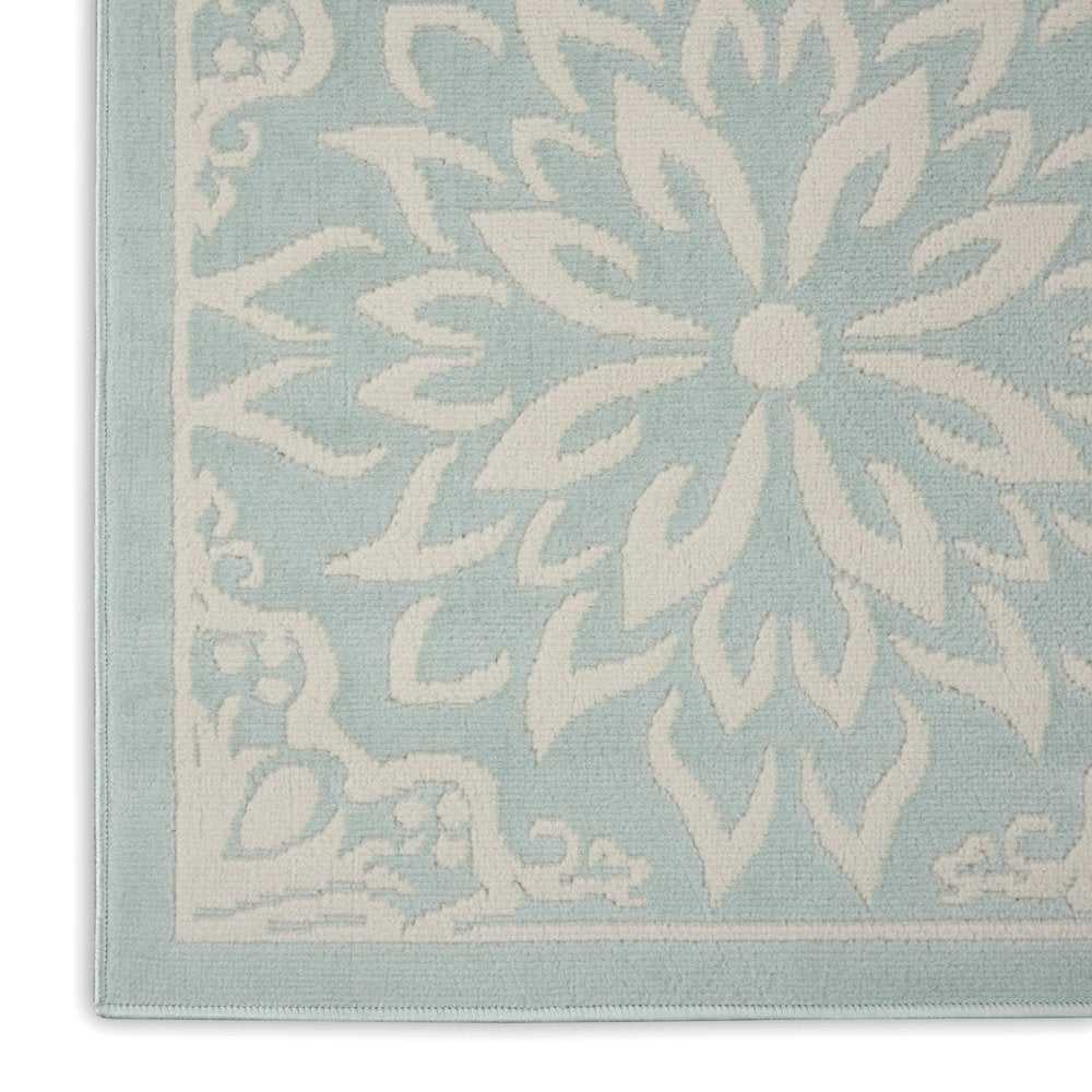 8' X 10' Aqua Floral Power Loom Area Rug