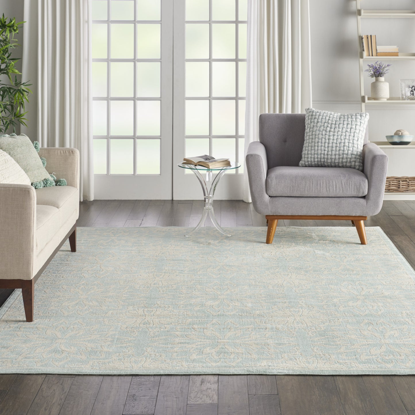 8' X 10' Aqua Floral Power Loom Area Rug