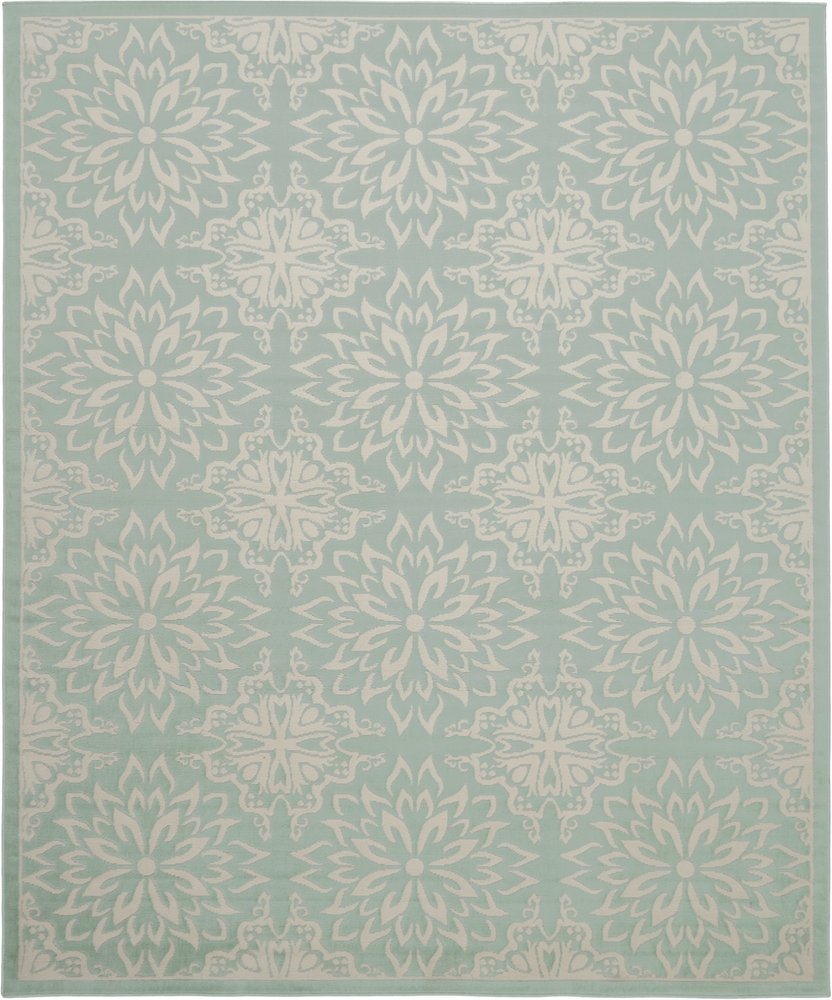 8' X 10' Aqua Floral Power Loom Area Rug