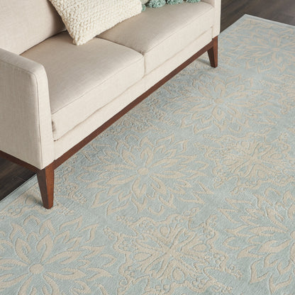 8' X 10' Aqua Floral Power Loom Area Rug