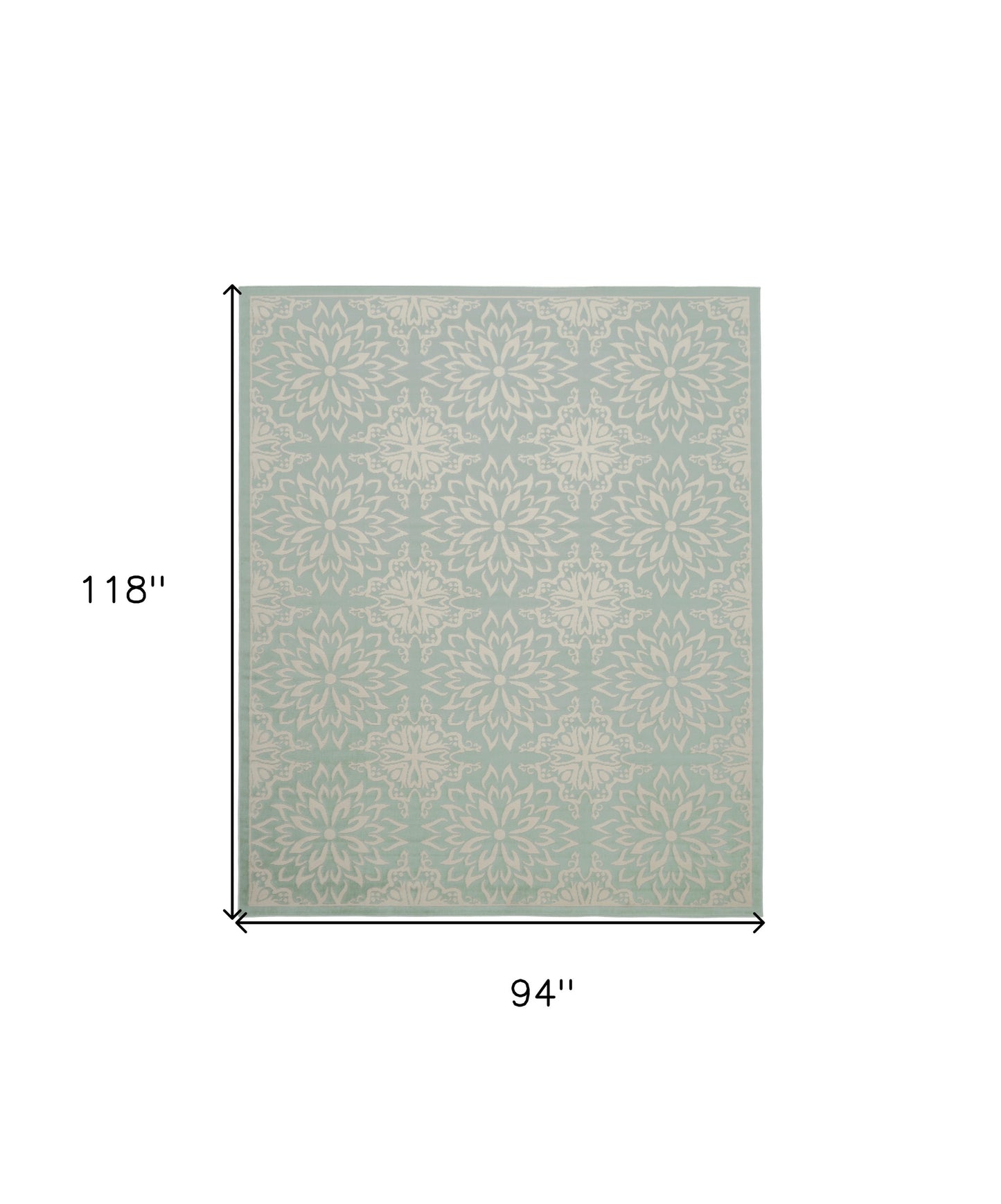 8' X 10' Aqua Floral Power Loom Area Rug