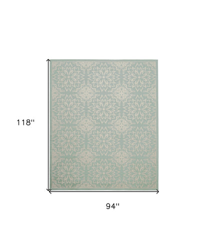 8' X 10' Aqua Floral Power Loom Area Rug