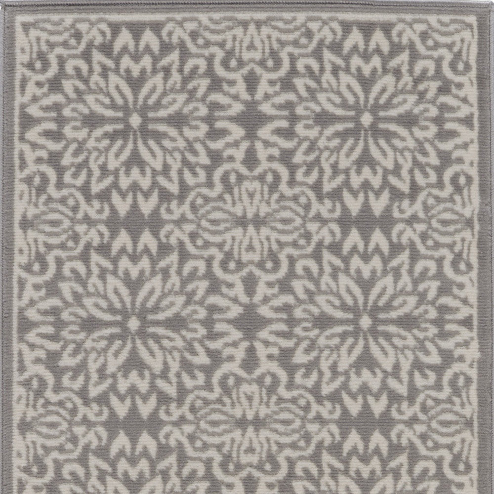 7' Gray Floral Power Loom Runner Rug