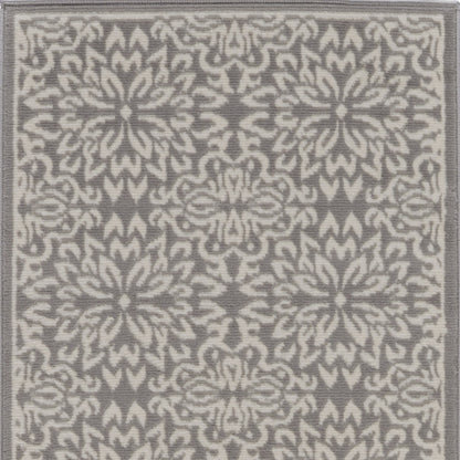 7' Gray Floral Power Loom Runner Rug