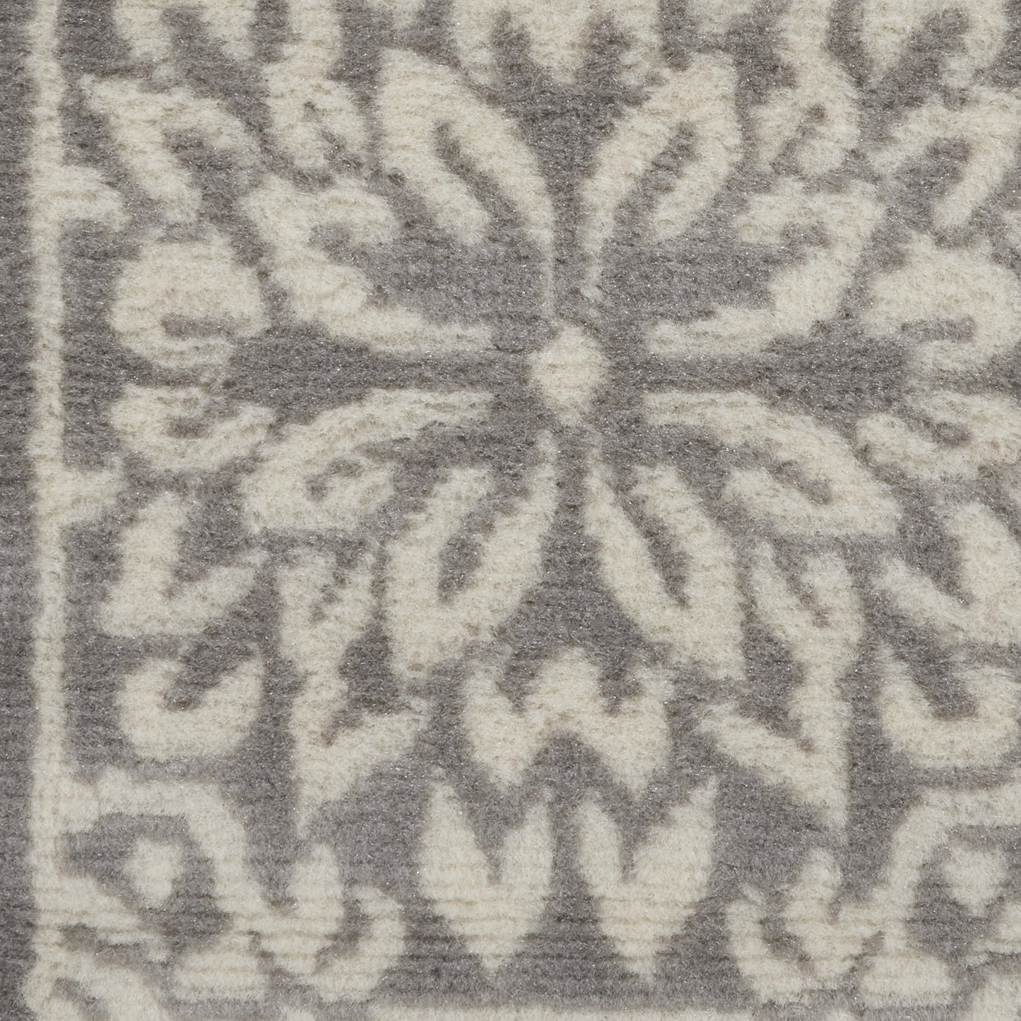 7' Gray Floral Power Loom Runner Rug