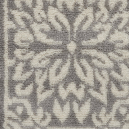 7' Gray Floral Power Loom Runner Rug