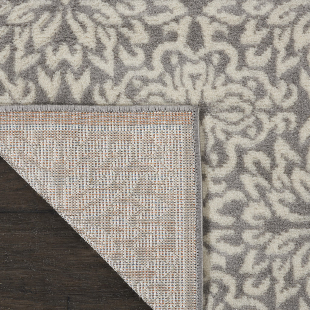 7' Gray Floral Power Loom Runner Rug