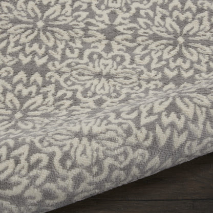 7' Gray Floral Power Loom Runner Rug