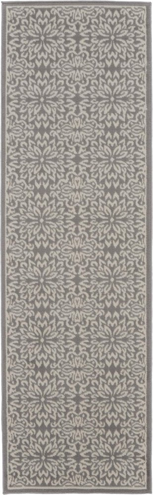 7' Gray Floral Power Loom Runner Rug