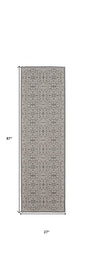 7' Gray Floral Power Loom Runner Rug