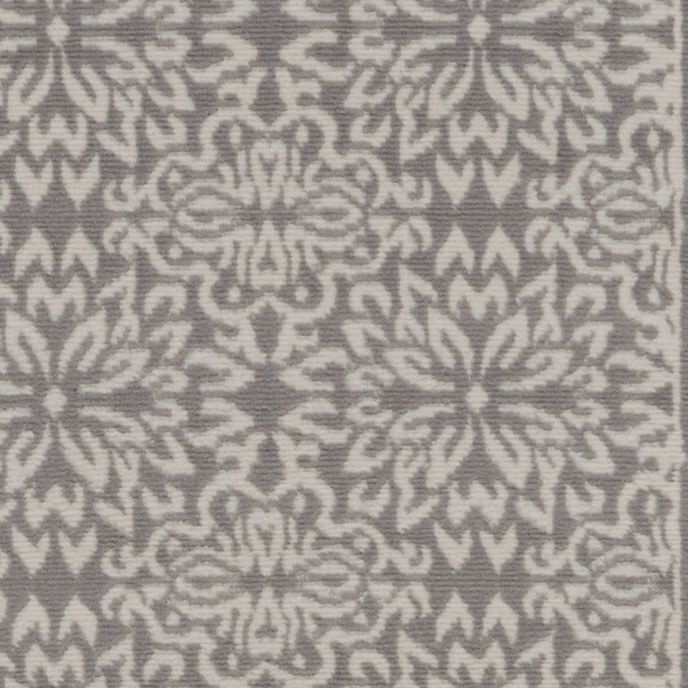 7' Gray Floral Power Loom Runner Rug