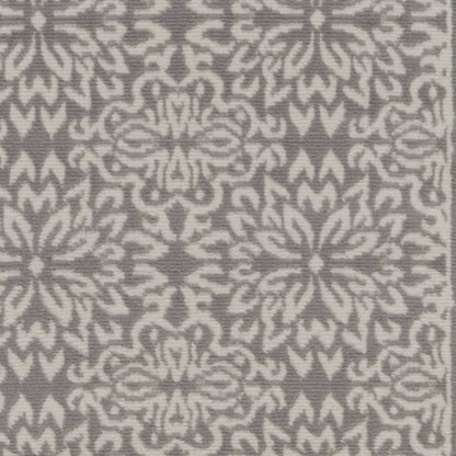 7' Gray Floral Power Loom Runner Rug