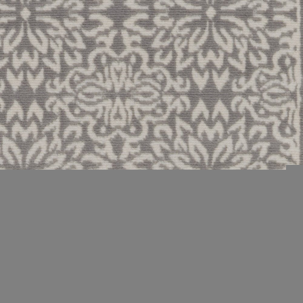7' Gray Floral Power Loom Runner Rug