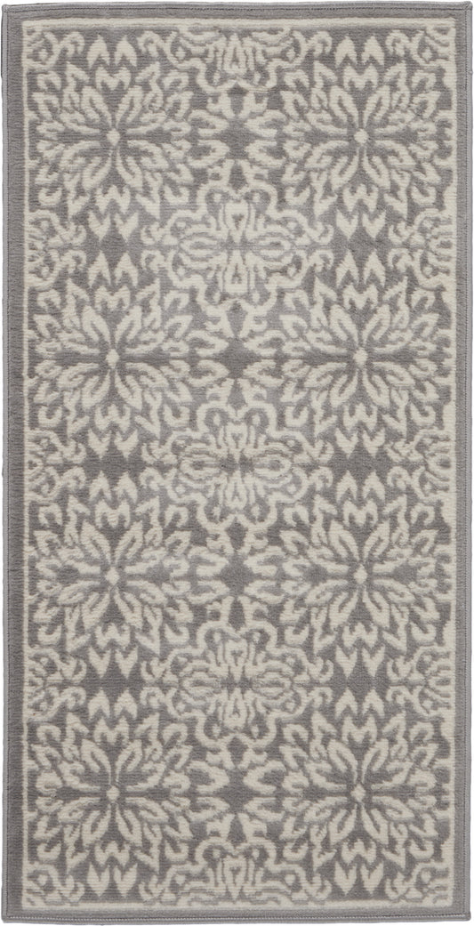 2' X 4' Gray Floral Power Loom Area Rug