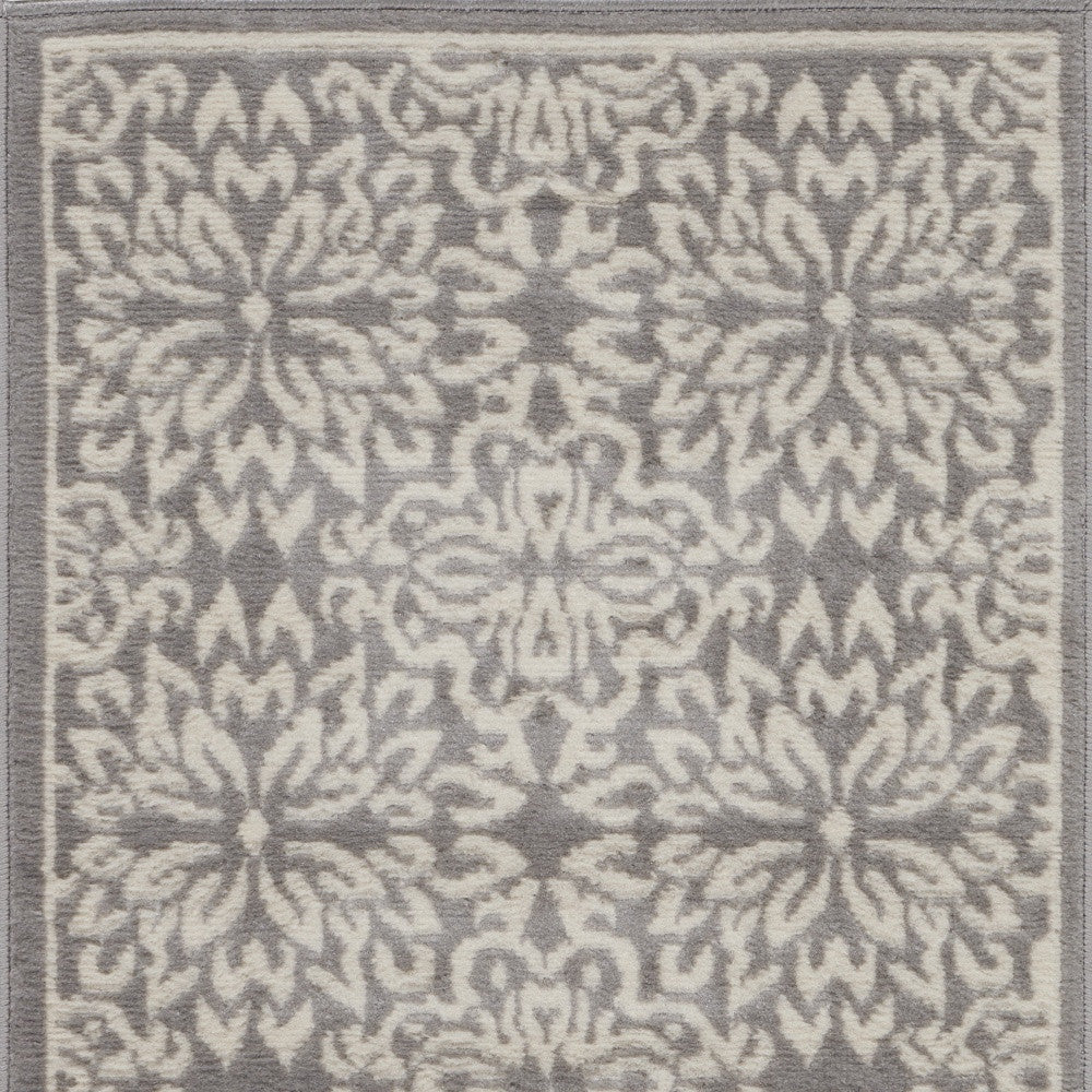 2' X 4' Gray Floral Power Loom Area Rug